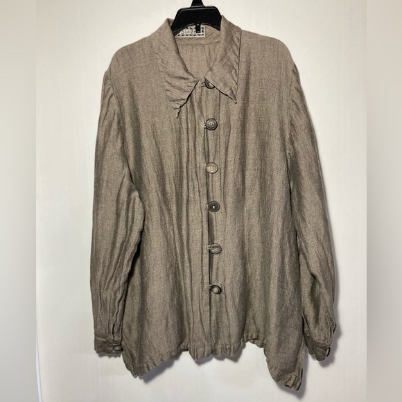 Su-Zen Linen/Cotton Long Sleeve Button Down Top W/Collar & Button Cuffs Sz Large - Picture 1 of 16